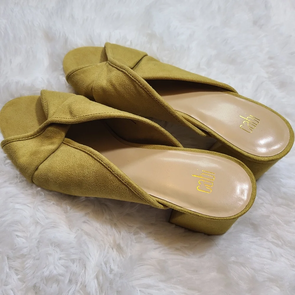 Cabi Sage Green Mules Women's Sz 10 Suede Wedge Heel EC